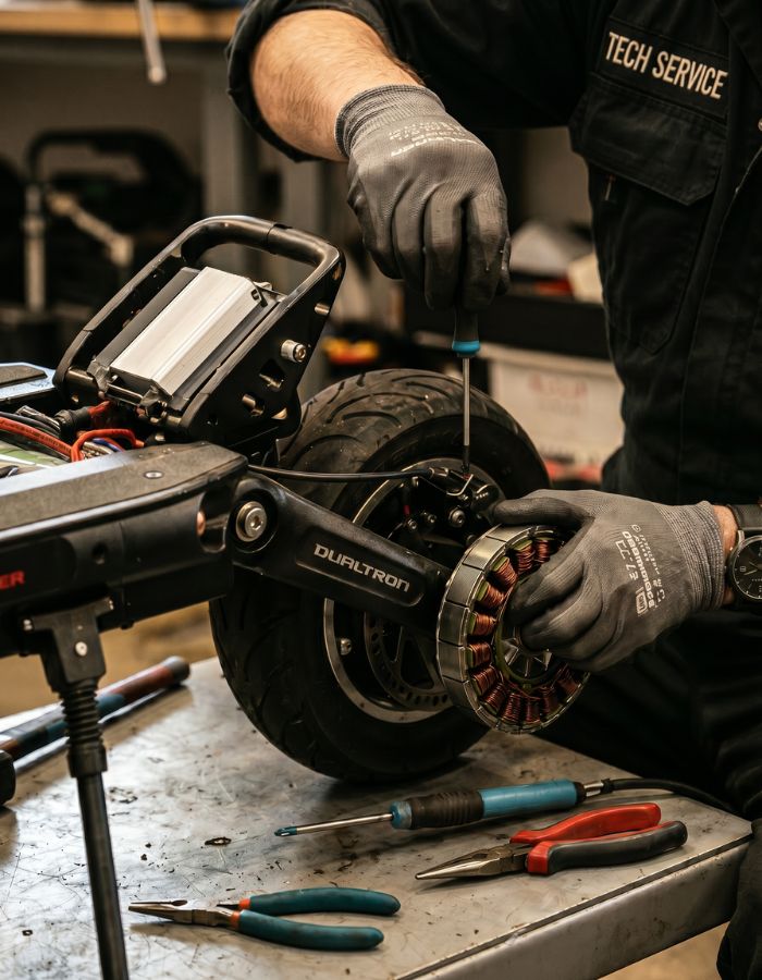 Detalle de scooter eléctrico en taller